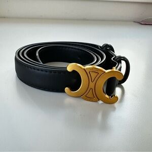 Celine Triomphe Belt 25mm in Smooth Calfskin Black Size 105
